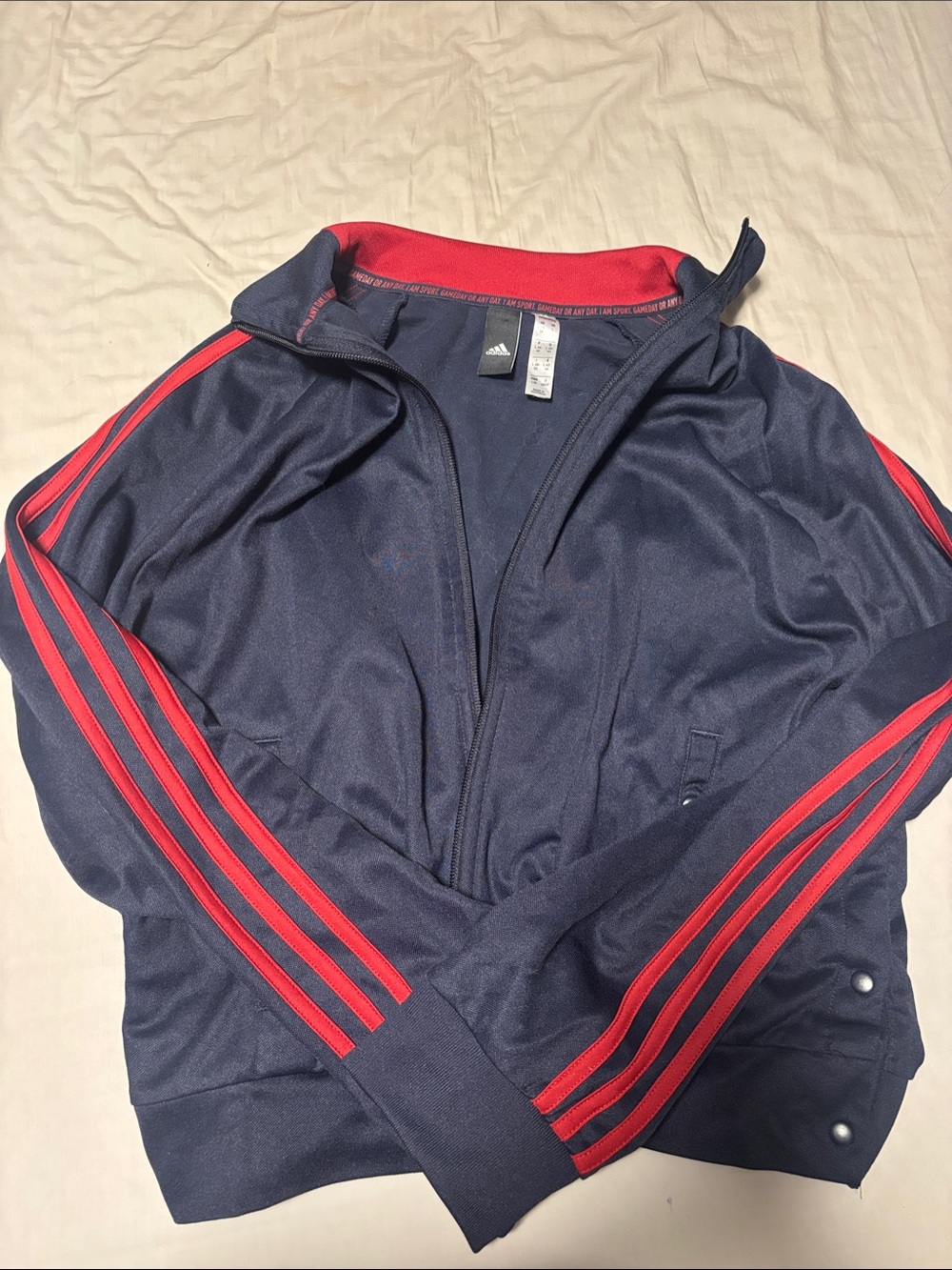 adidas Navy Track Jacket with Red Stripe Sleeves